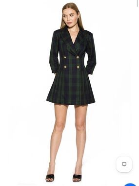 Alexia Admor Jacki Emerald Plaid Double-Breasted Blazer Dress